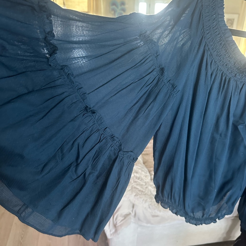 Free People Navy Blue Off-Shoulder Peasant Tunic